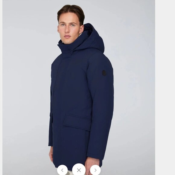 NEW 👌 QUARTZ Co. NWOT Champlain Forward Hooded Down Navy Blue Puffer Parka XS - Picture 2 of 16